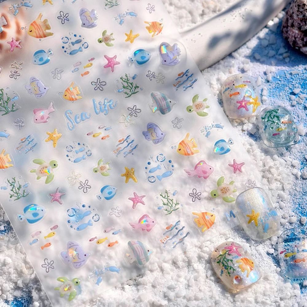 5D Ocean Nail Stickers | Turtle Fish Starfish Decals Nail Art Stickers QXL