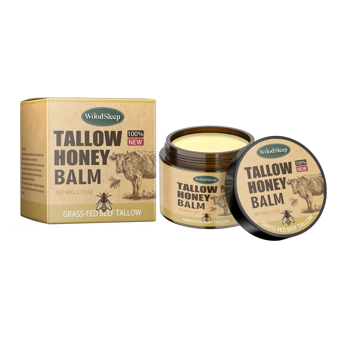 WOODSLEEP Tallow Honey Balm – Moisturizing Face Cream 60g Face Moisturizer Balm QXL 60g