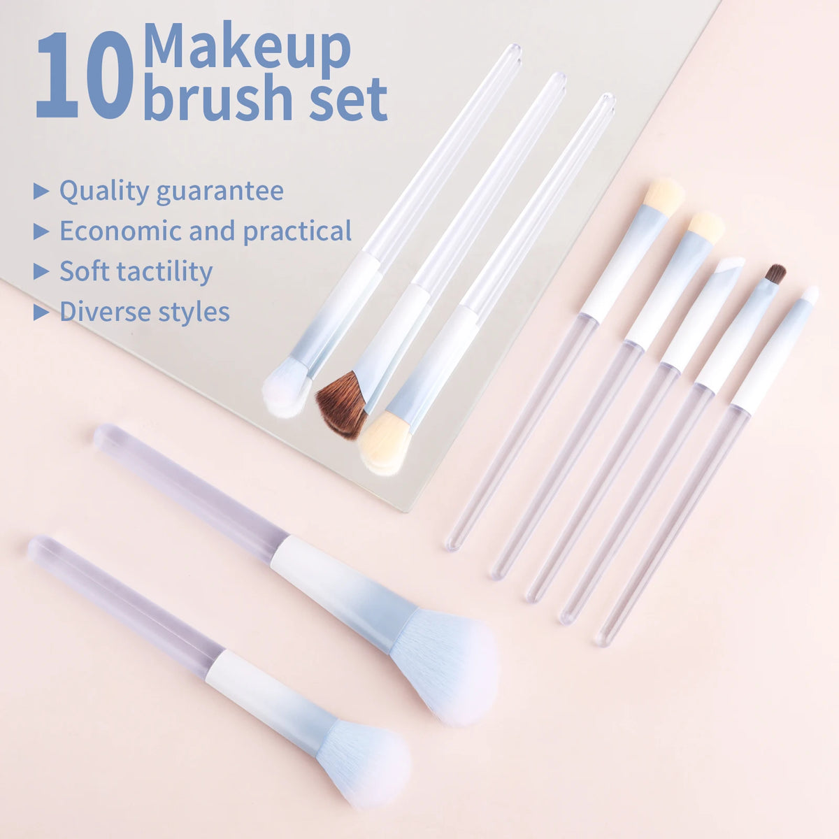 Ronshadow 10-Pc Makeup Brush Set | Transparent Handle Makeup Brush Set QXL