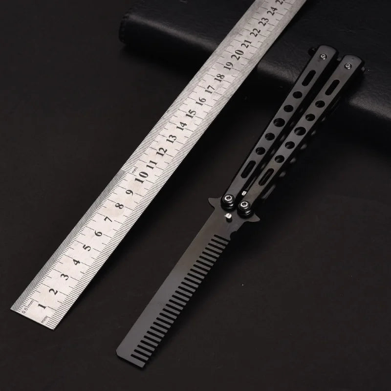 Stainless Steel Butterfly Folding Comb | Pocket Travel Comb Butterfly Folding Comb QXL black