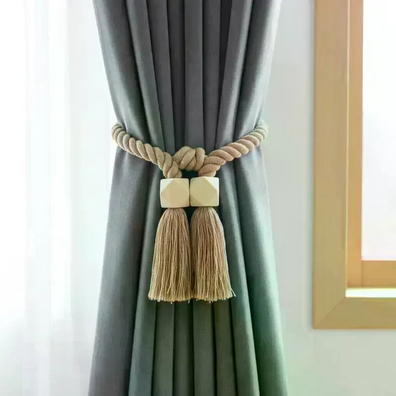 2-Pack Magnetic Wooden Tassel Curtain Holdbacks | Home Decor Curtain Holdbacks QXL