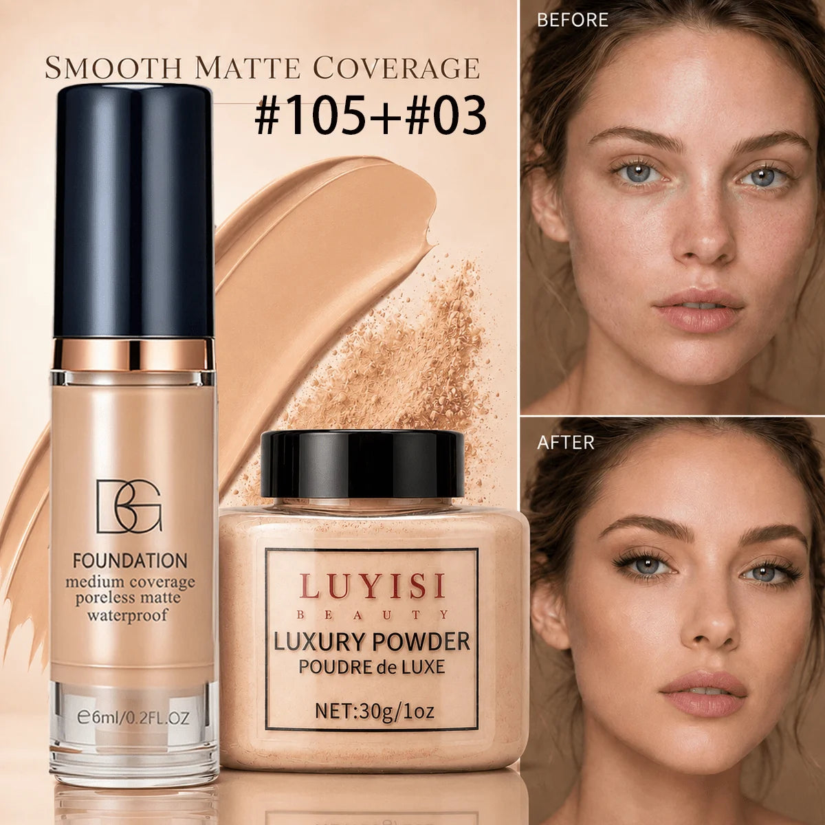 Matte Loose Powder & Waterproof Foundation Makeup Set Face Makeup Set QXL set 3