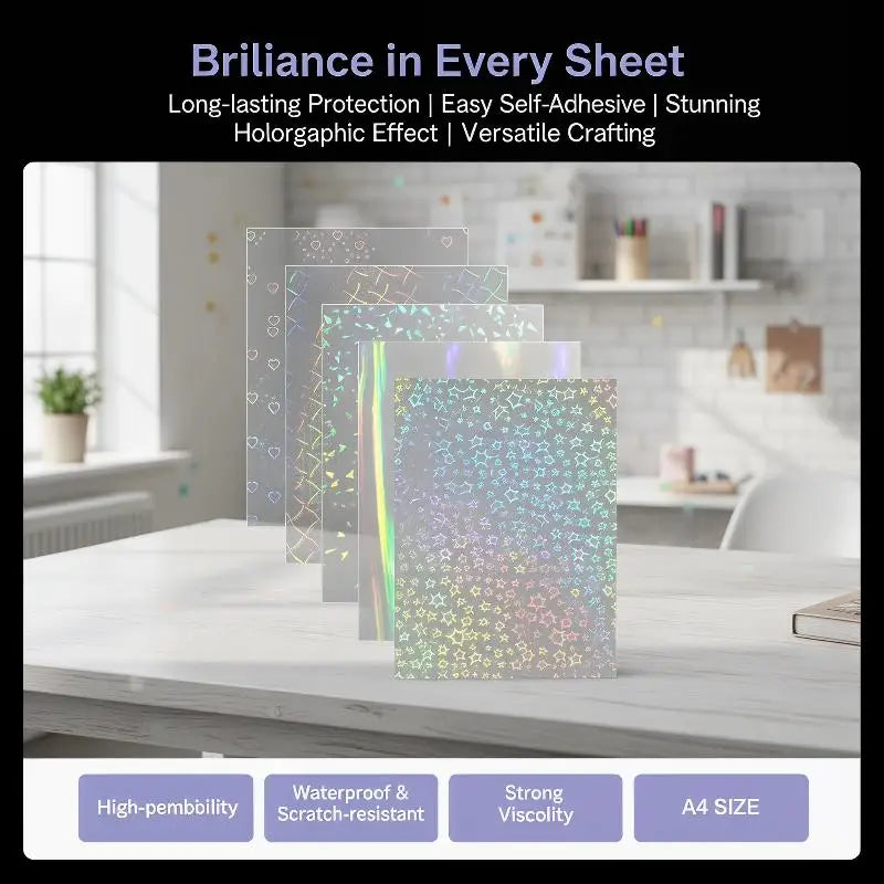A4 Holographic Lamination Film 5-Pack | Self-Adhesive Stickers Holographic Craft Film QXL