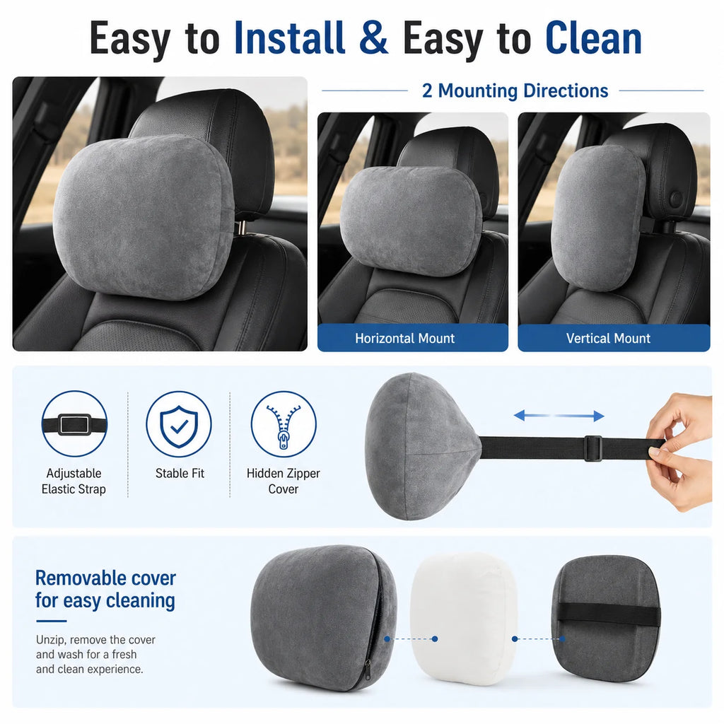 Car Headrest Neck Pillow & Lumbar Support Cushion | Soft Suede Car Seat Cushion QXL