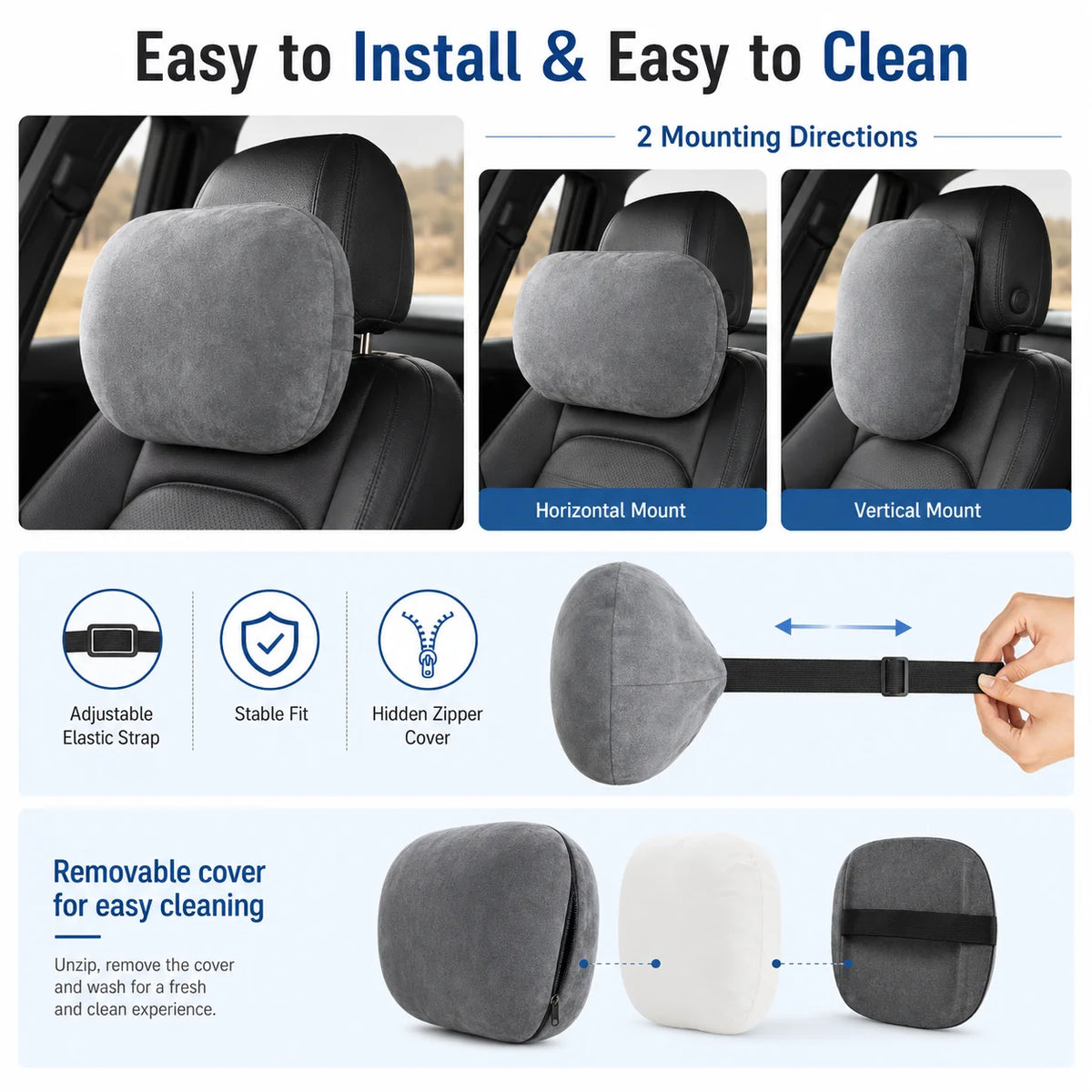 Car Headrest Neck Pillow & Lumbar Support Cushion | Soft Suede Car Seat Cushion QXL