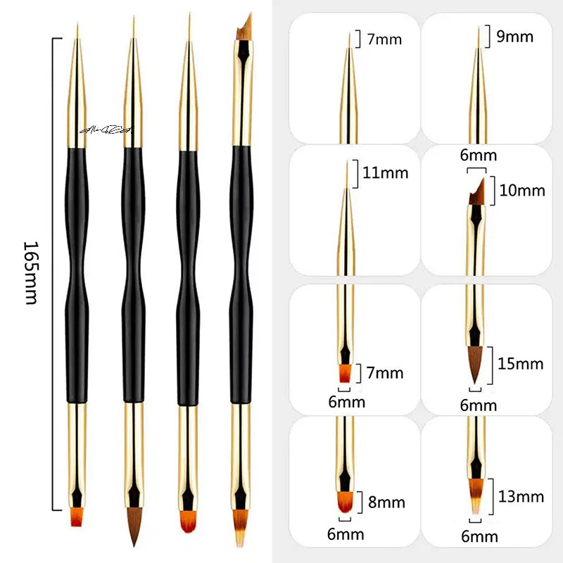 4-Pc Dual-Ended Nail Art Brush Set | Gel, Liner & Acrylic Nail Art Brush Set QXL