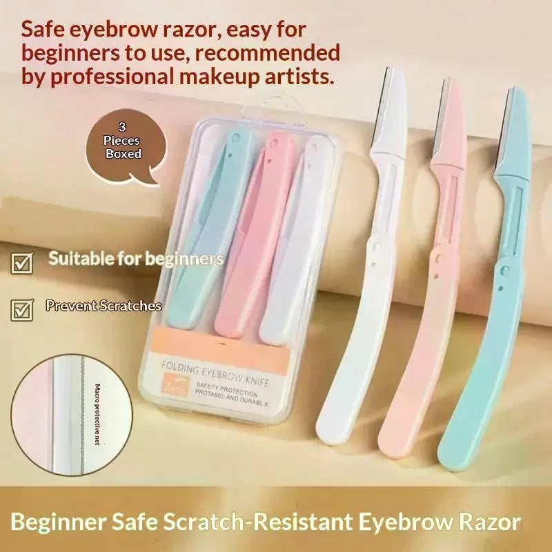 3-Pack Folding Eyebrow Razor & Facial Hair Trimmer Set Eyebrow Razor Set QXL