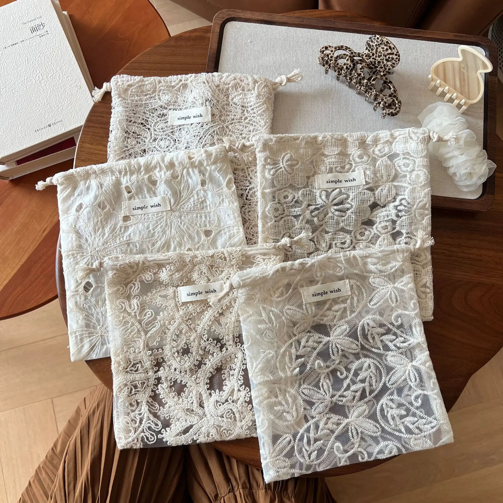 Cotton Mesh Lace Drawstring Pouch – Cosmetics & Oil Storage Drawstring Storage Pouch QXL