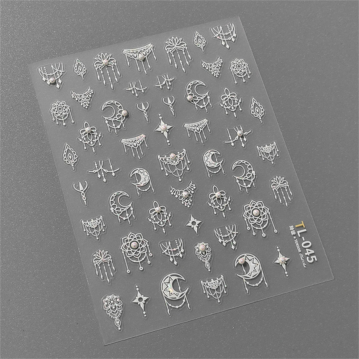 White Hollow Moon Nail Stickers | Pearl Rhinestone Decals Nail Art Stickers QXL