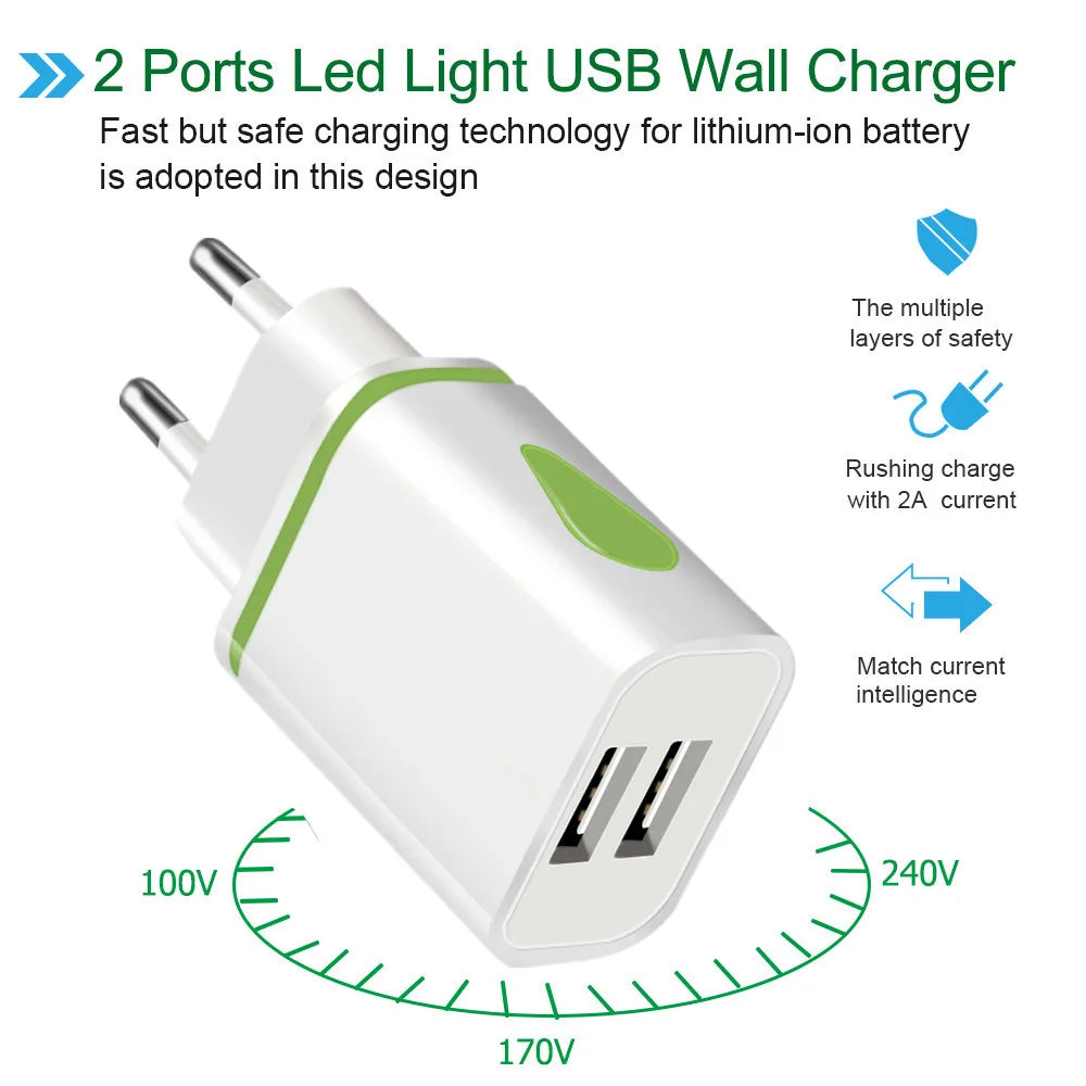 Dual Port 5V 2A USB Wall Charger – EU US AU Travel Adapter USB Travel Charger QXL