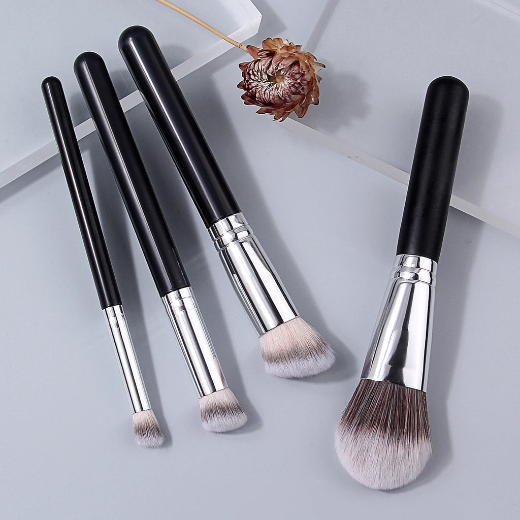 KOSSHOW 4-Pc Foundation & Concealer Makeup Brush Set – Black Makeup Brush Set QXL