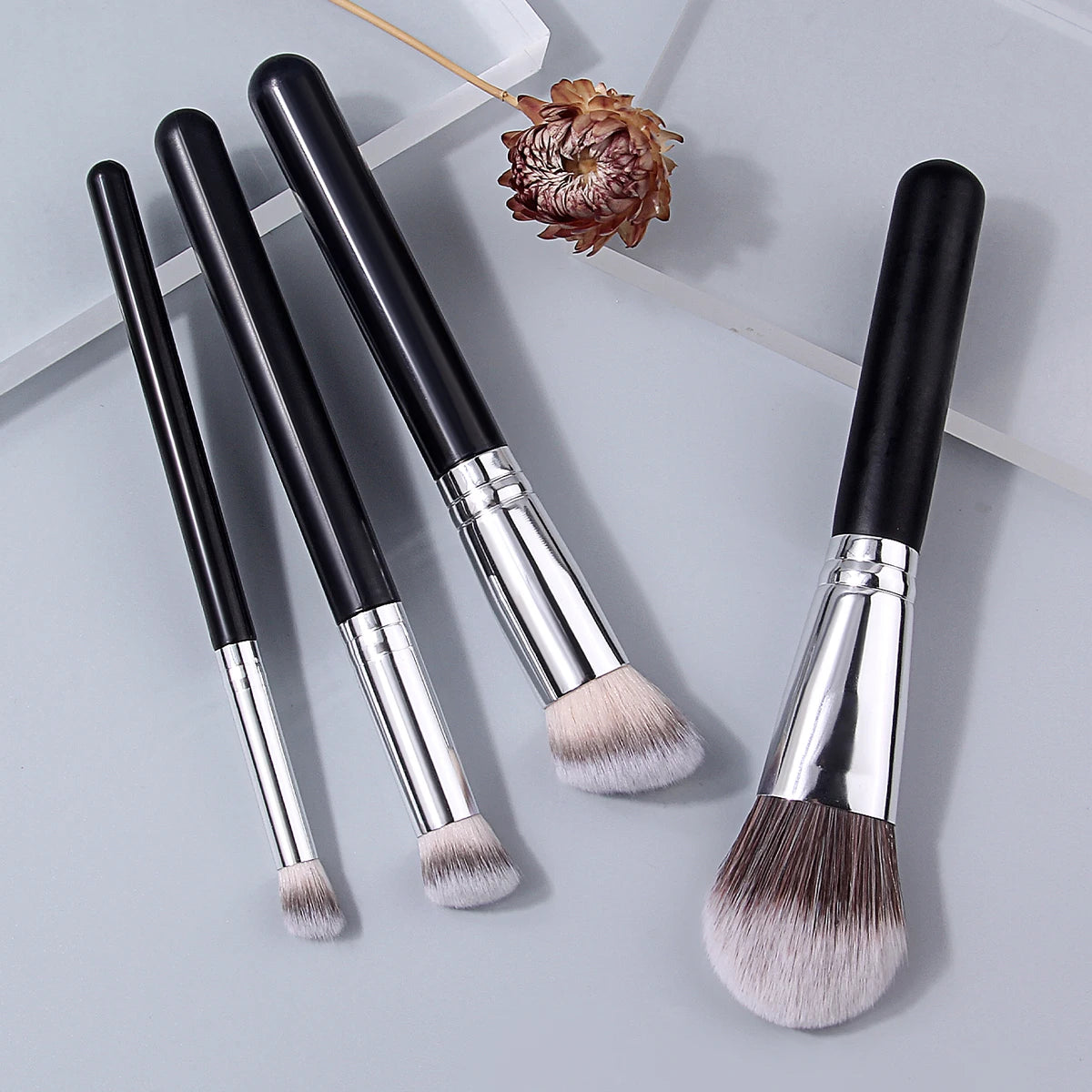 KOSSHOW 4-Pc Foundation & Concealer Makeup Brush Set – Black Makeup Brush Set QXL