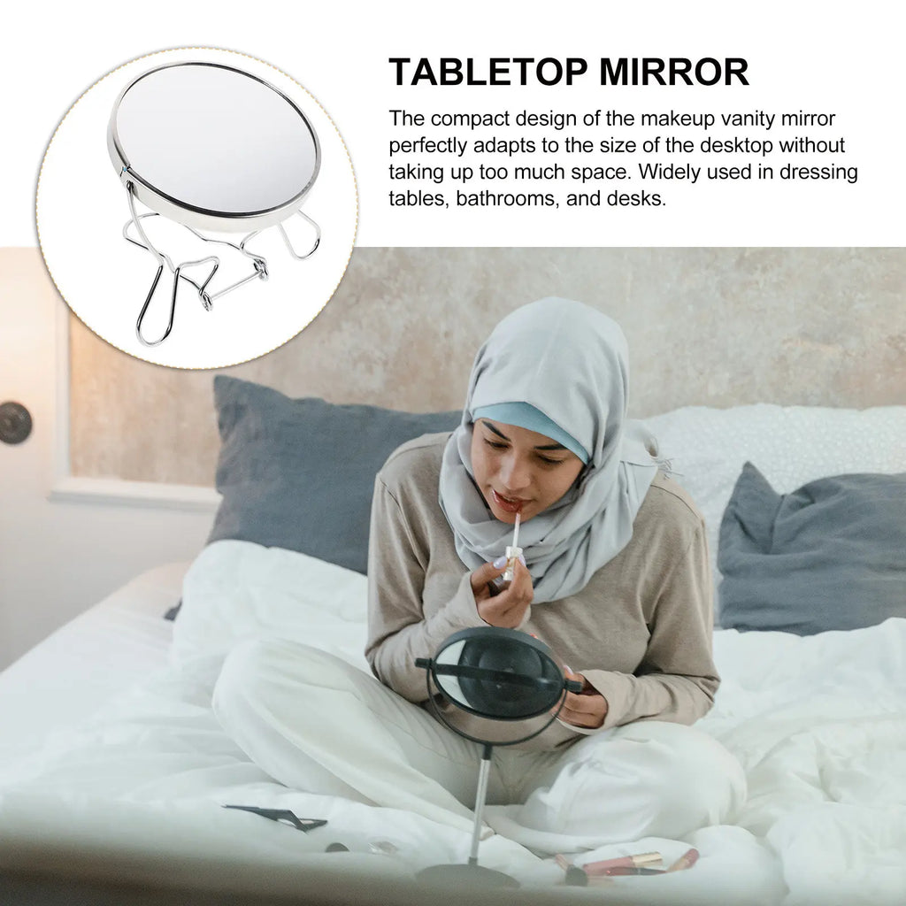 Dual-Sided Rotating Desktop Makeup Mirror | Metal Frame Desktop Makeup Mirror QXL