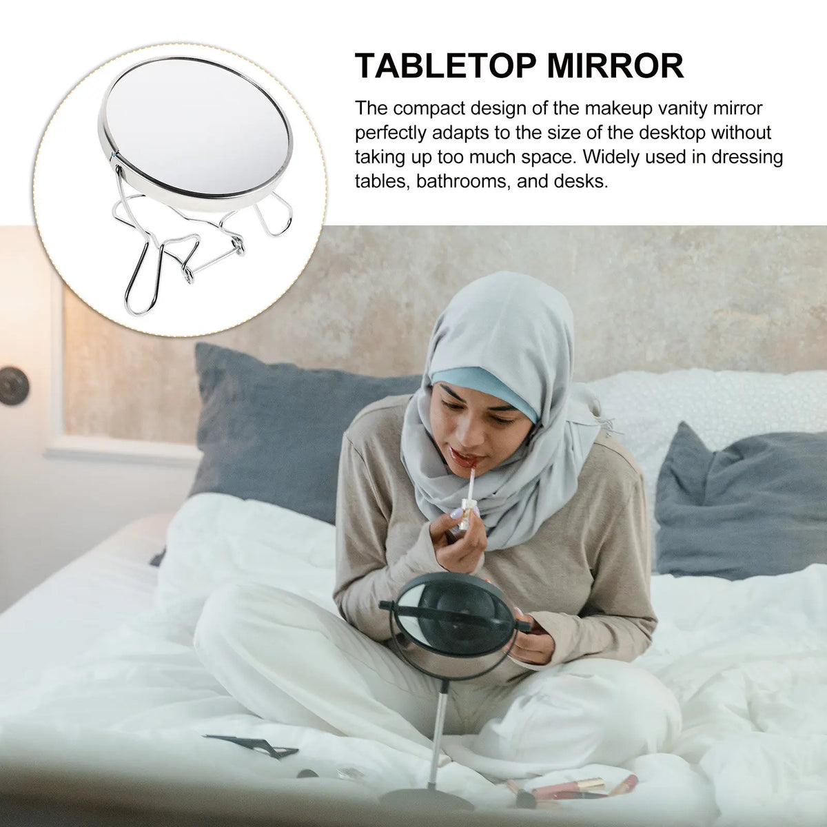 Dual-Sided Rotating Desktop Makeup Mirror | Metal Frame Desktop Makeup Mirror QXL