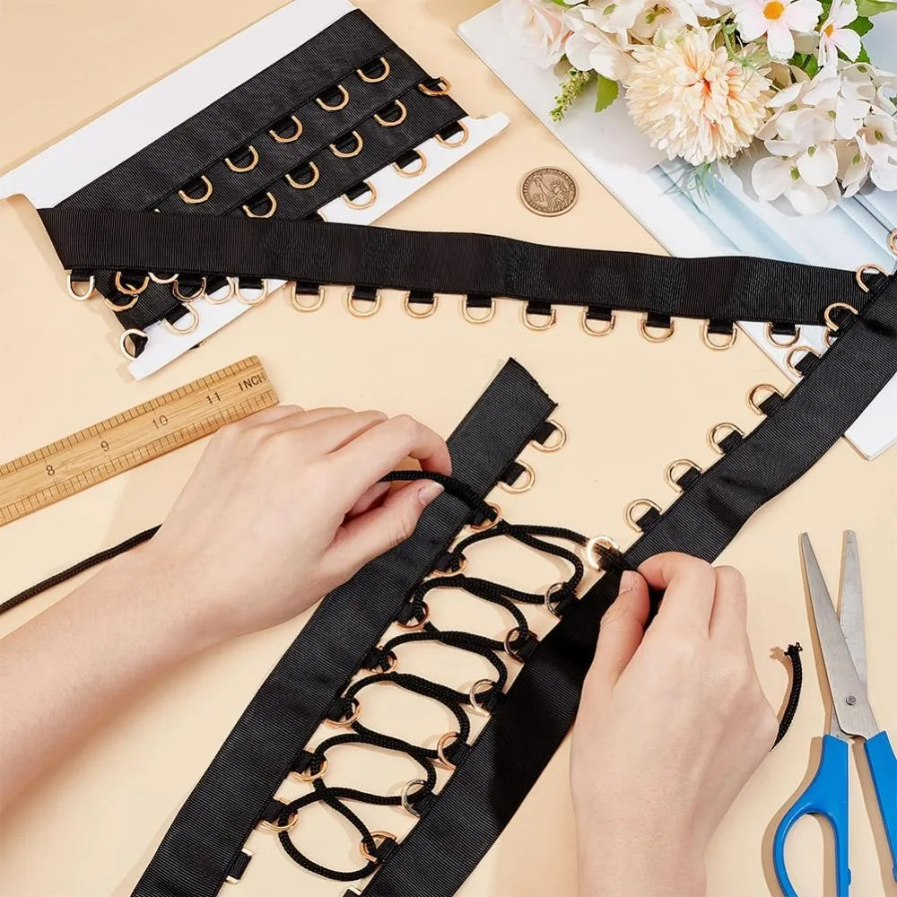 Black Grommet Eyelet Twill Tape Trim 3 Yds | Gold D-Ring Grommet Trim Tape QXL