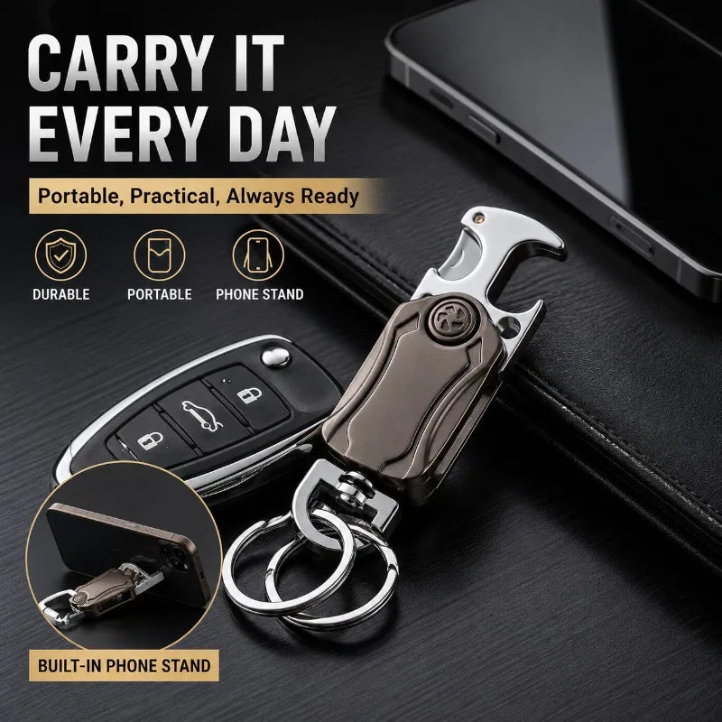 4-in-1 Metal Keychain Fidget Spinner, Bottle Opener & Phone Stand EDC Keychain Tool QXL