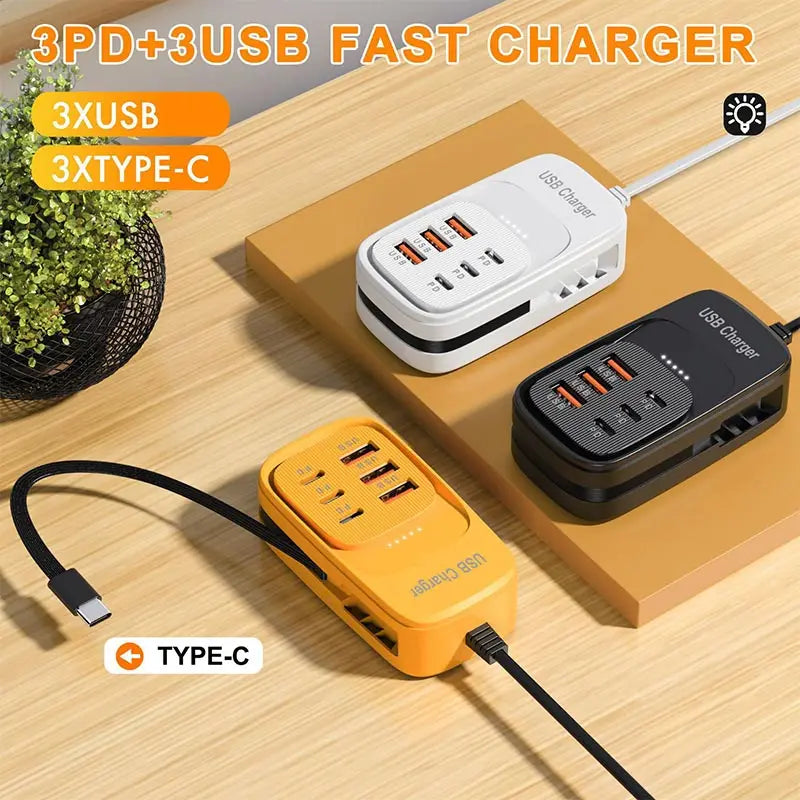 6-in-1 Desktop USB Charging Station | 3 PD + 3 USB Ports USB Charging Station QXL
