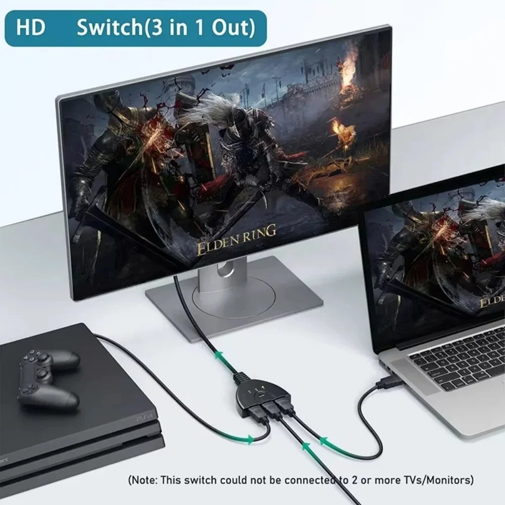 4K HDMI Switch 3-In 1-Out | PS4 PS5 Xbox PC TV Switcher HDMI Switch QXL
