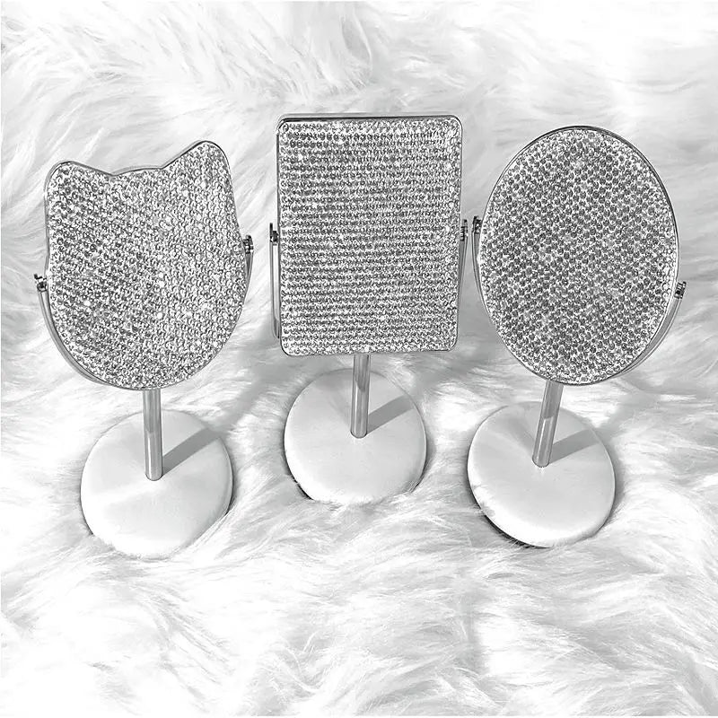 Diamond-Encrusted Mini Rotatable Desktop Makeup Mirror 14cm Desktop Makeup Mirror QXL