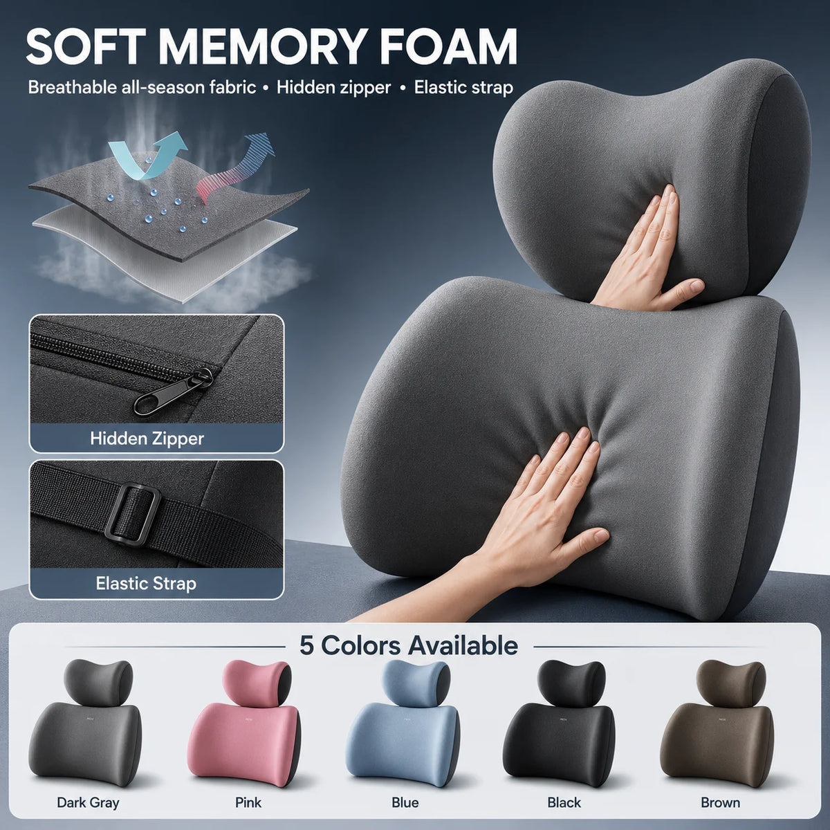 Memory Foam Car Headrest & Lumbar Support Cushion Set Car Seat Cushion Set QXL