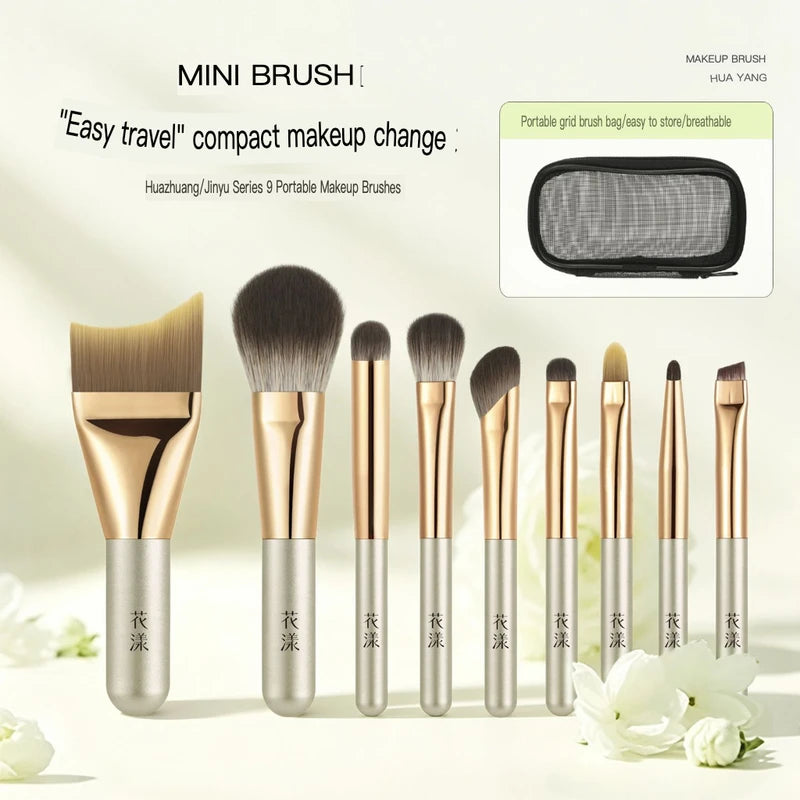 9-Pc Mini Portable Makeup Brush Set | Soft Animal Hair Brushes Makeup Brush Set QXL