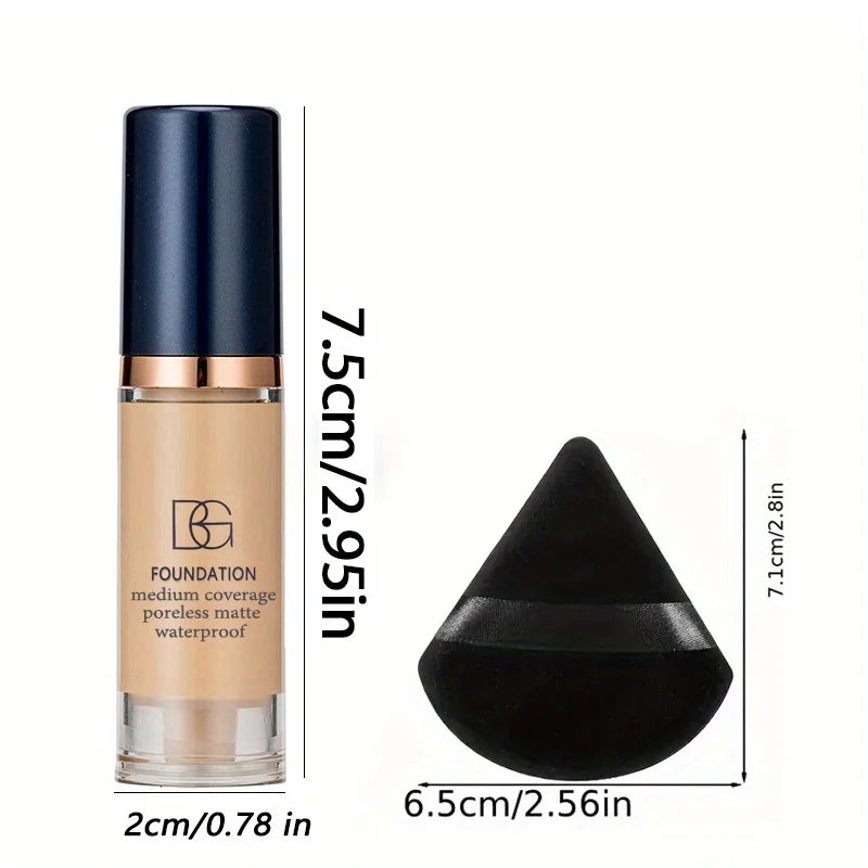 Waterproof Liquid Foundation & Powder Puff Set | Matte Coverage Liquid Foundation Set QXL