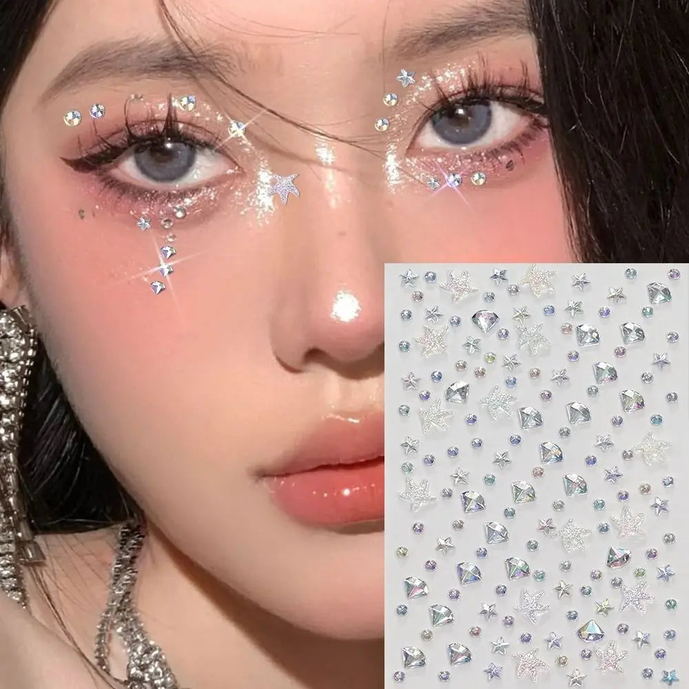 3D Face Rhinestone Stickers | Aurora Iridescent Body Gems Face Gem Stickers QXL