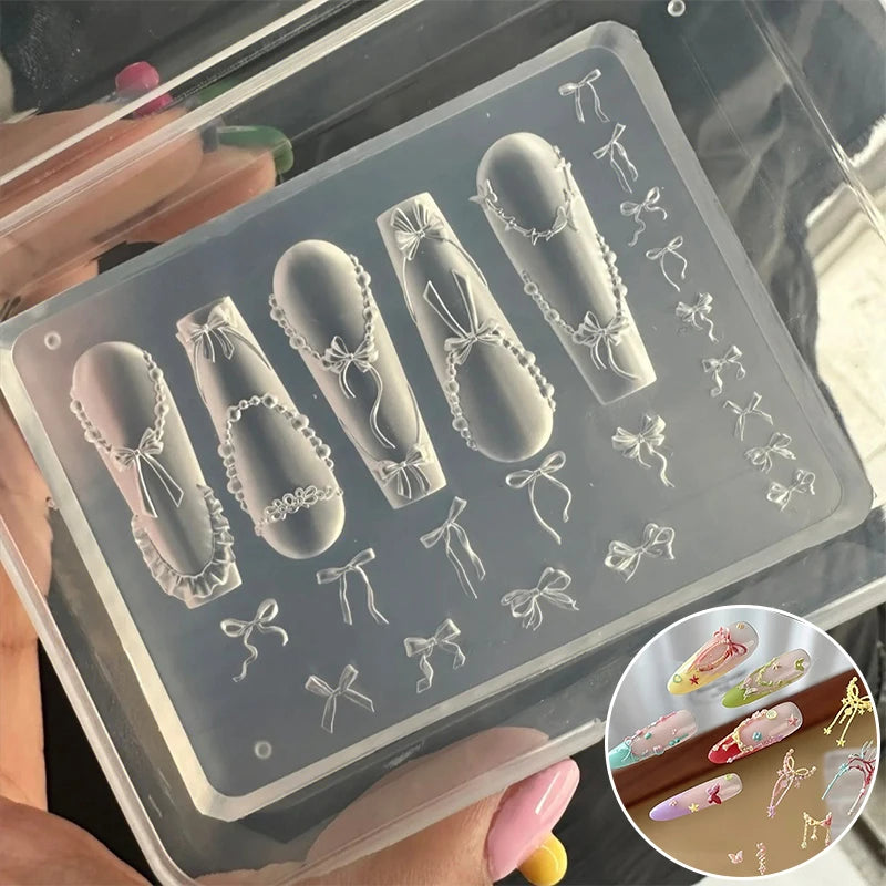 3D Silicone Nail Art Mold – Bowknot Bead Chain Ribbon Design Nail Art Mold QXL
