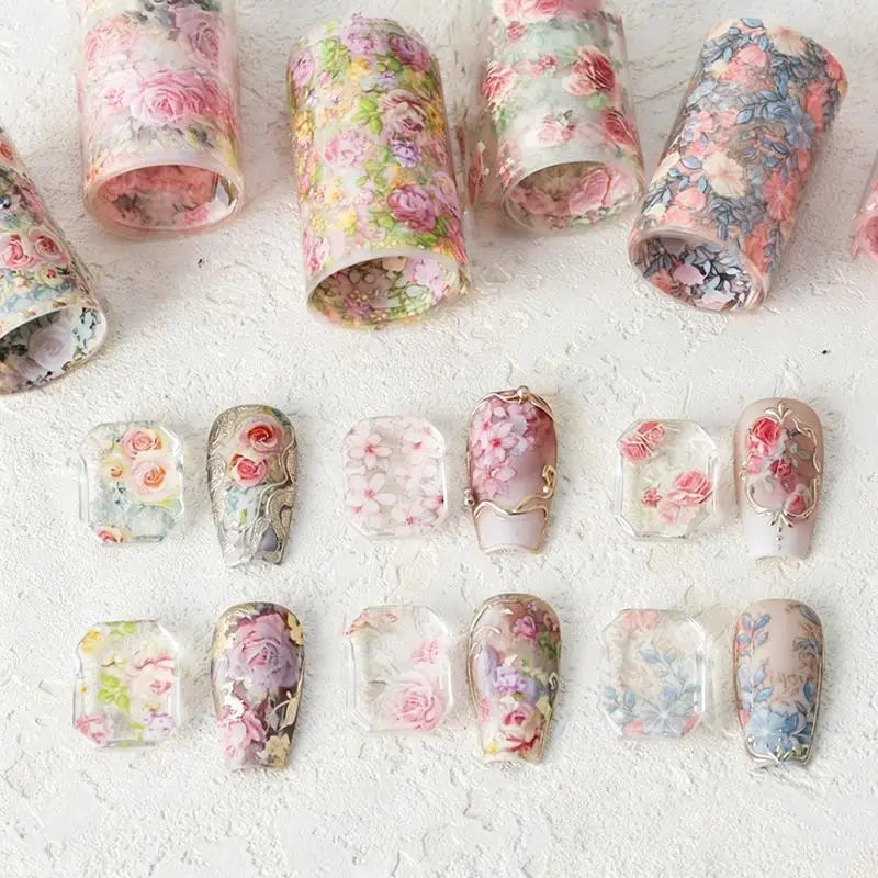 Rose Flower Nail Art Transfer Foil Stickers | 100cm DIY Strip Nail Foil Stickers QXL