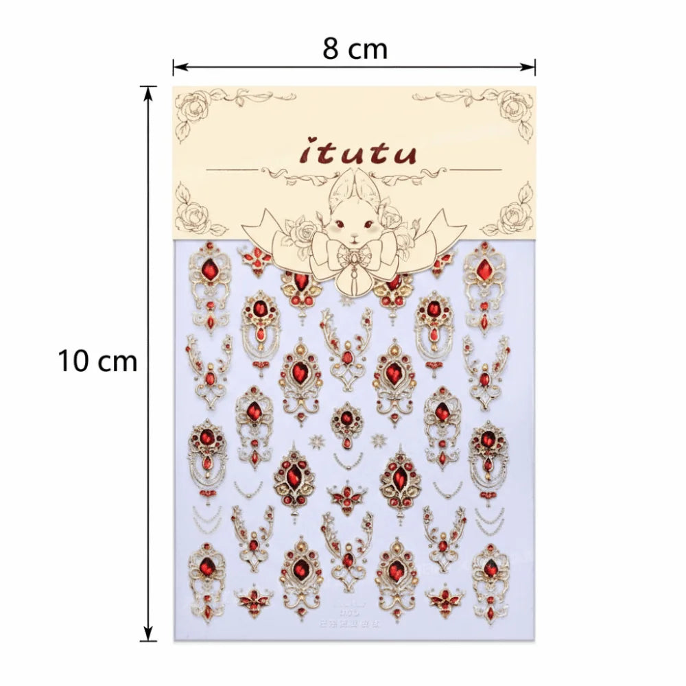 5D Baroque Gemstone Nail Stickers | Emerald & Ruby Scepter Art Nail Art Stickers QXL