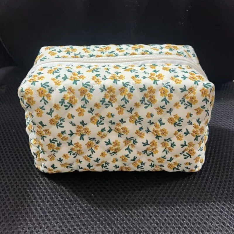 Floral Quilted Makeup Bag | Large Cosmetics Organizer Quilted Makeup Bag QXL Yellow 1pc