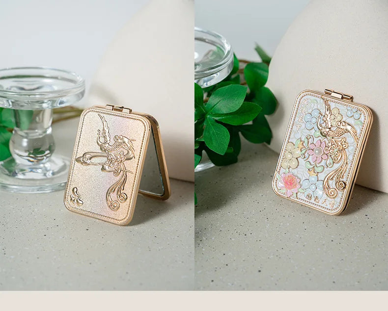 Vintage Foldable Metal Compact Mirror | Embossed Makeup Mirror Compact Makeup Mirror QXL