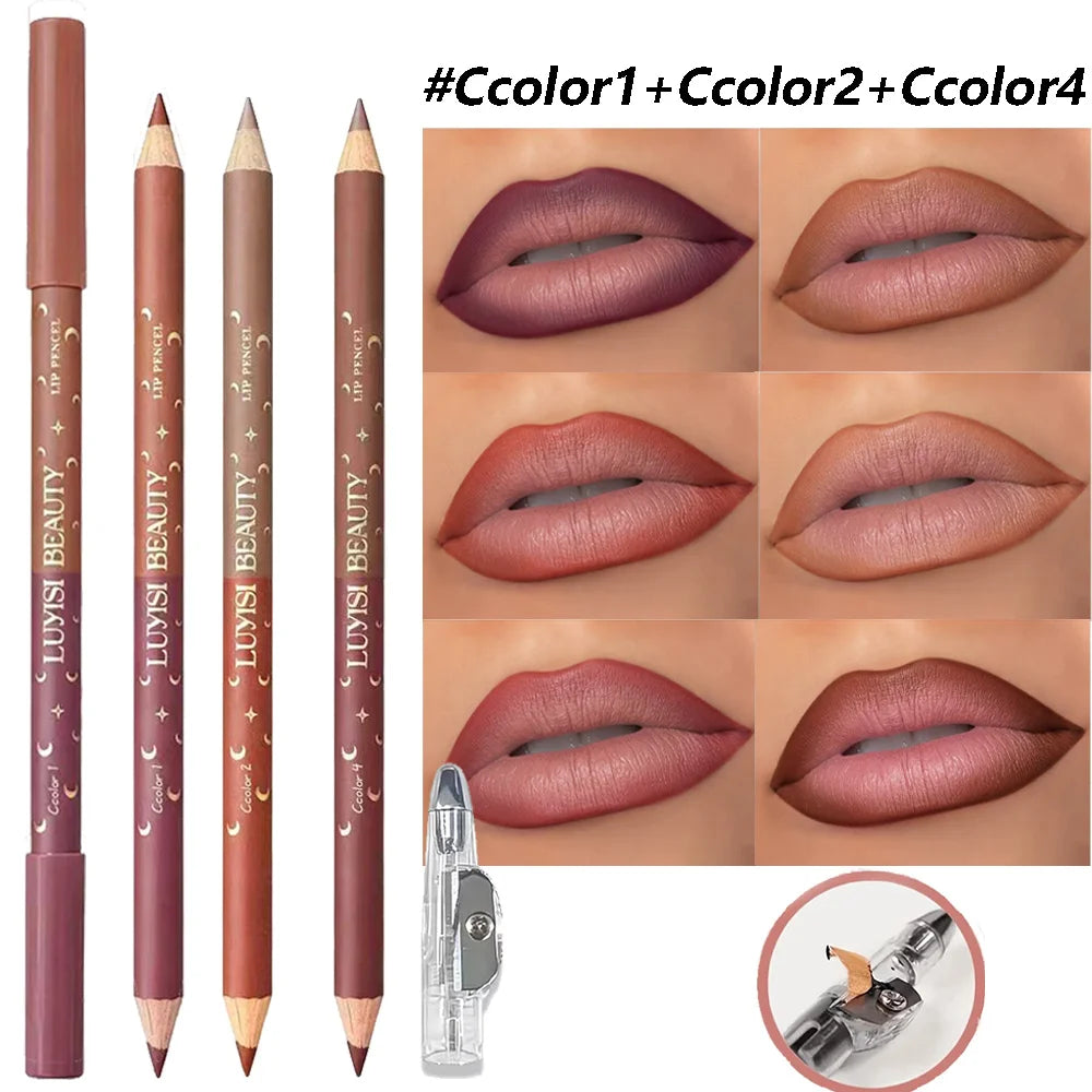 3-Pack Waterproof Matte Lip Liners + Sharpener | Double-Ended Lip Liner Set QXL set 1