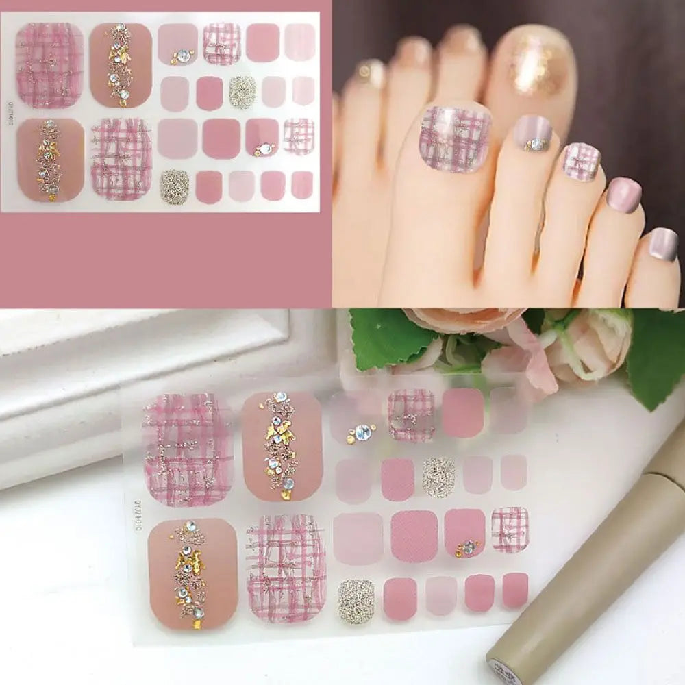 Waterproof Toe Nail Stickers | 22-Tip Full Cover Nail Wraps Toe Nail Stickers QXL