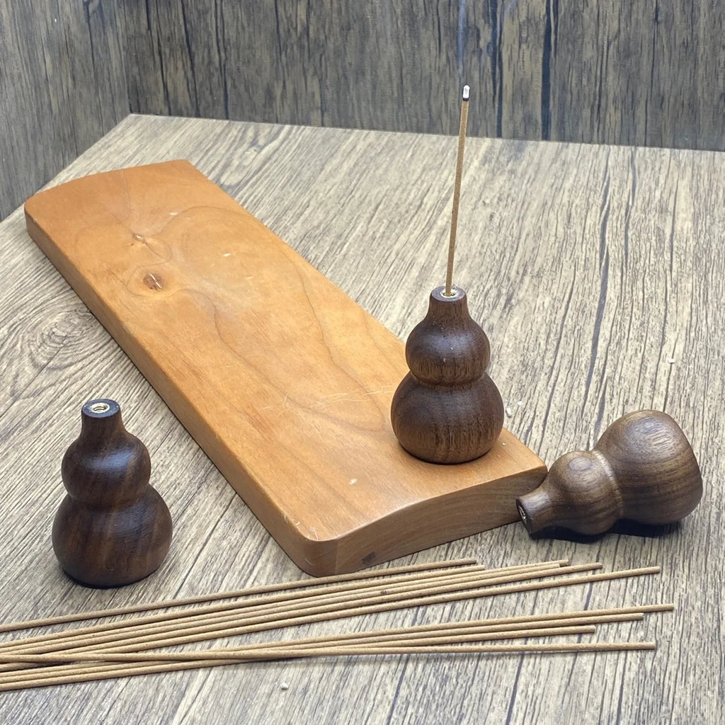 Walnut Wood Gourd Incense Holder with Ash Catcher | Zen Décor Incense Holder QXL