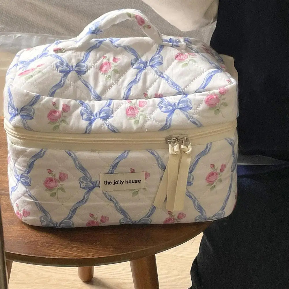 Large Quilted Makeup Bag & Cosmetic Organizer for Women Cosmetic Organizer Bag QXL