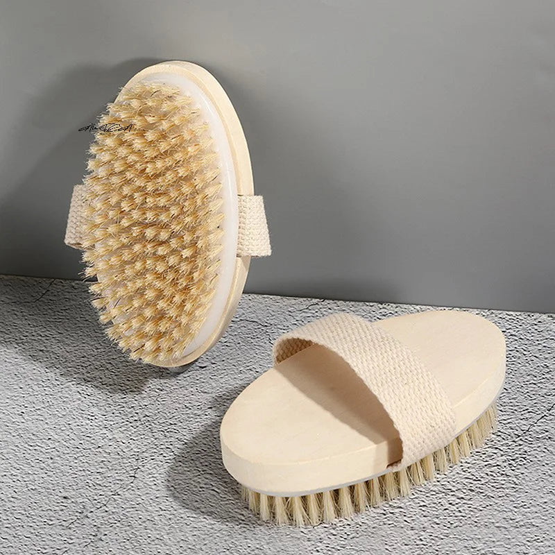 Natural Bristle Body Brush – Wet & Dry Skin Exfoliator Body Exfoliating Brush QXL