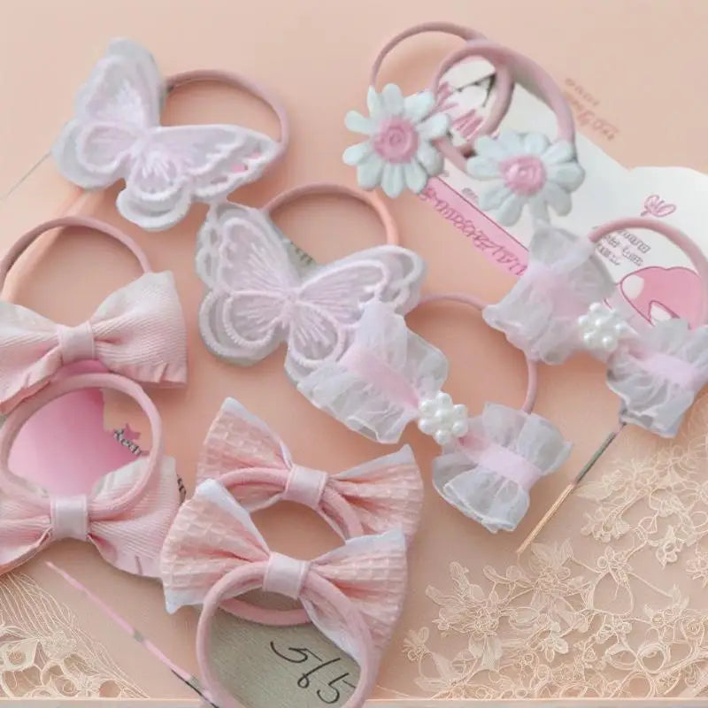 10-Pack Girls Elastic Ball Hair Bands | Handmade Bow Hair Ties Girls Hair Bands QXL
