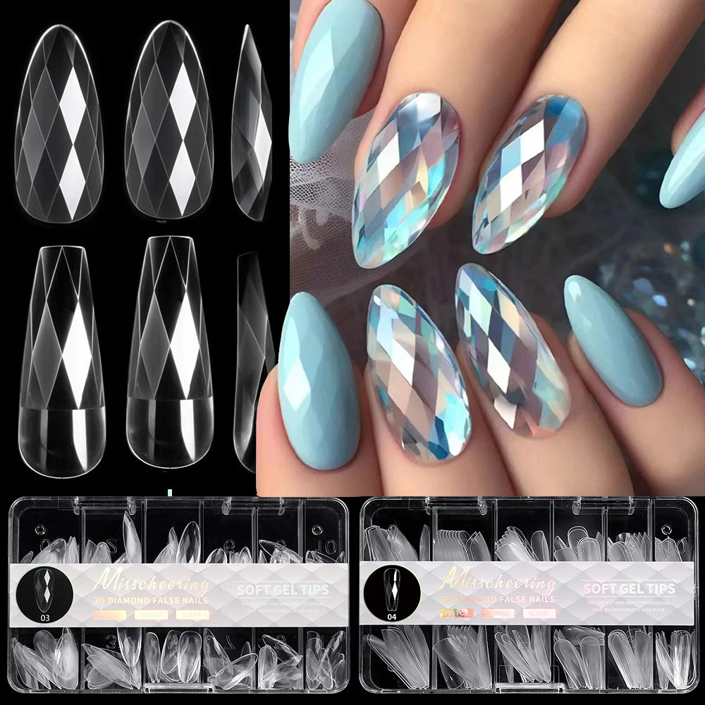 120-Pc Transparent Almond Press On Nails | Full Cover Ballet Tips Press On Nail Tips QXL
