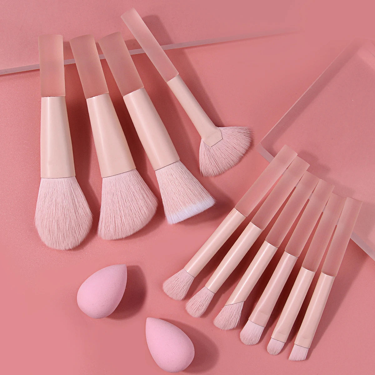 12-Piece Pink Makeup Brush Set with Sponges | KOSSHOW Makeup Brush Set QXL