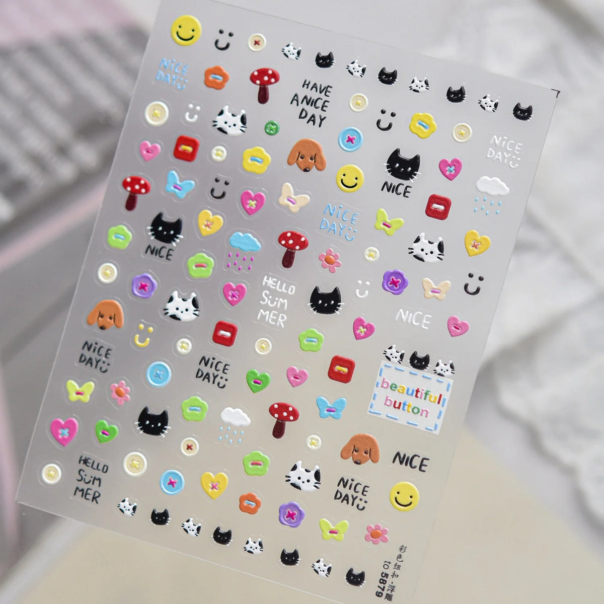 5D Cartoon Nail Stickers – Cat, Heart, Mushroom & Bow Decals Nail Art Stickers QXL TO5879