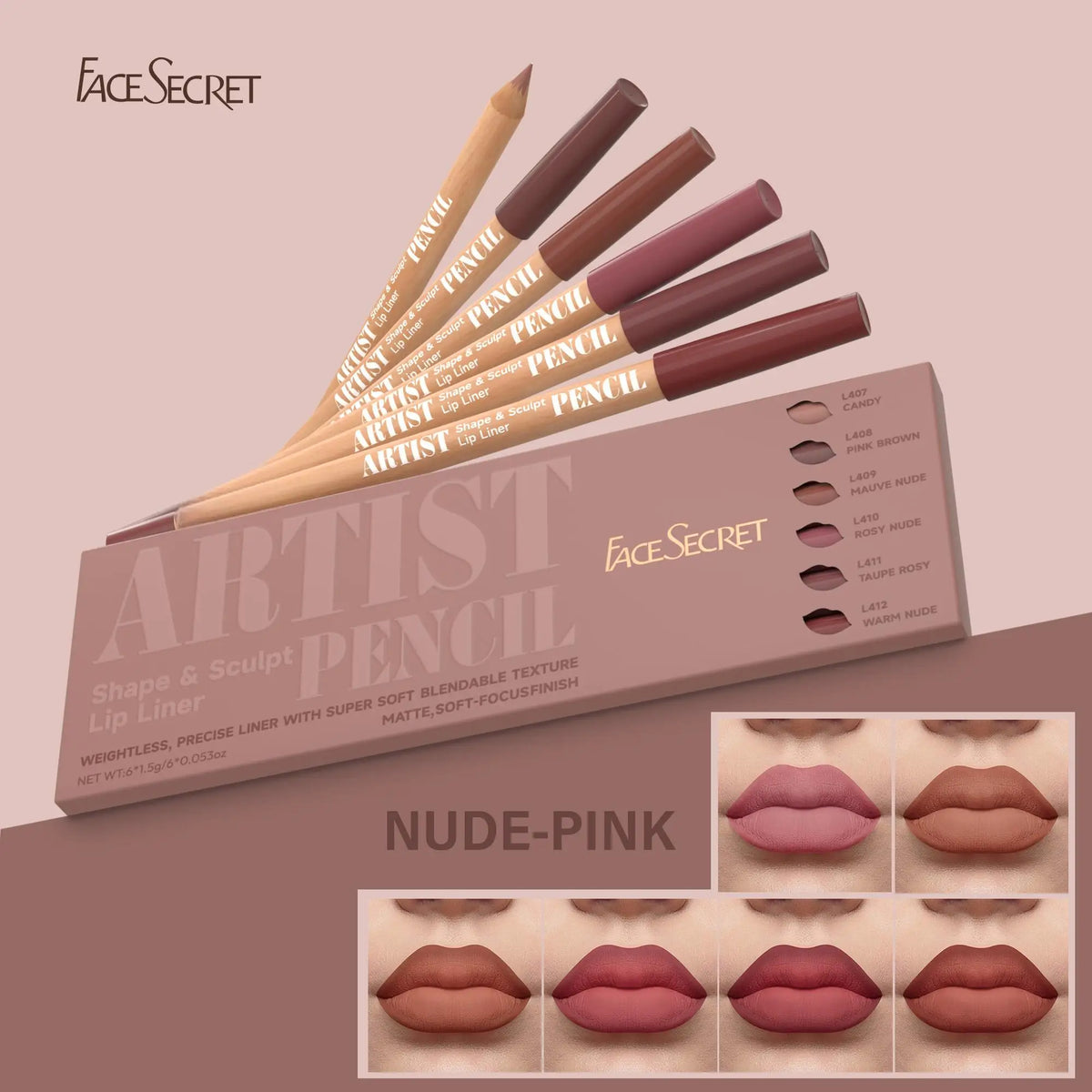 6-Piece Waterproof Lip Liner Set | Nude, Pink & Coffee Tones Lip Liner Set QXL