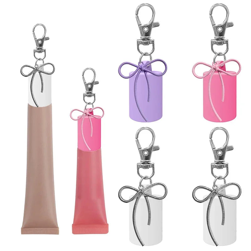 Silicone Lip Gloss Keychain Holder with Bow Pendant | 1 Pc Lip Gloss Keychain Holder QXL
