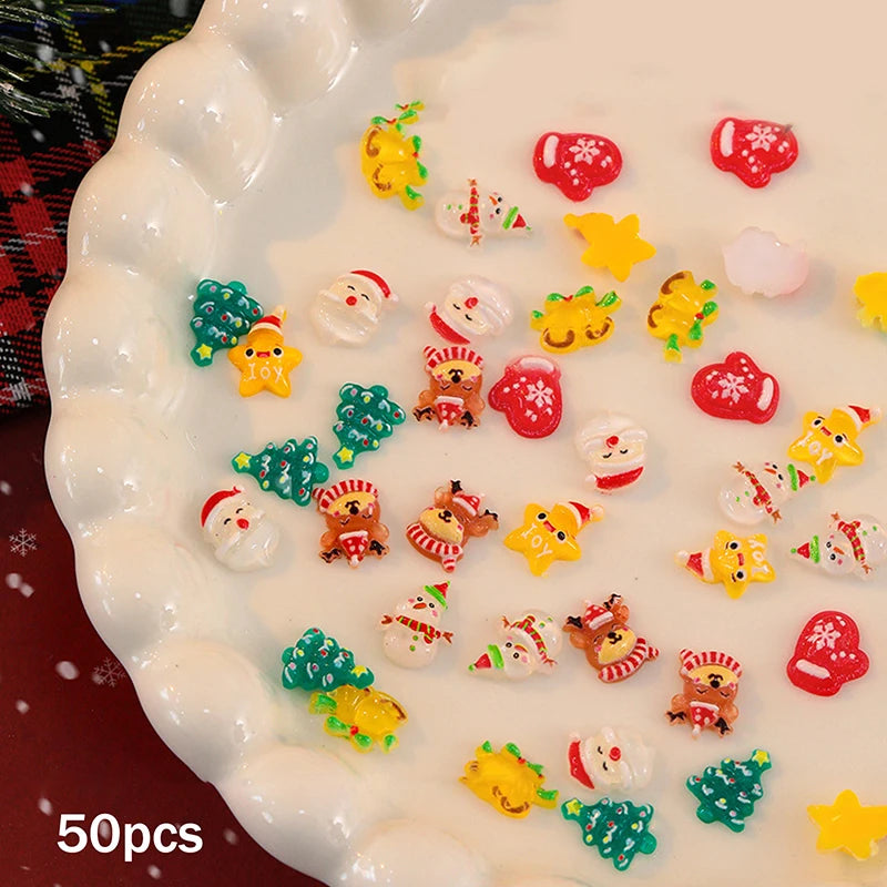 50-Pc Christmas Resin Nail Charms | Santa Snowman Reindeer Nail Art Charms QXL