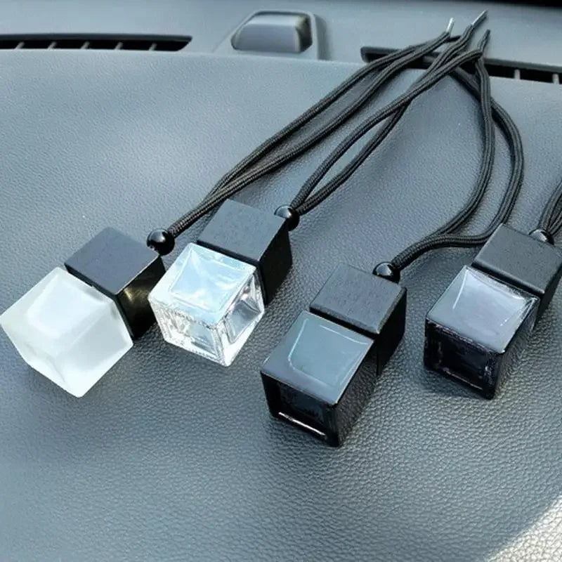 Square Glass Car Perfume Pendant | 8ml Refillable Diffuser Bottle Car Fragrance Pendant QXL