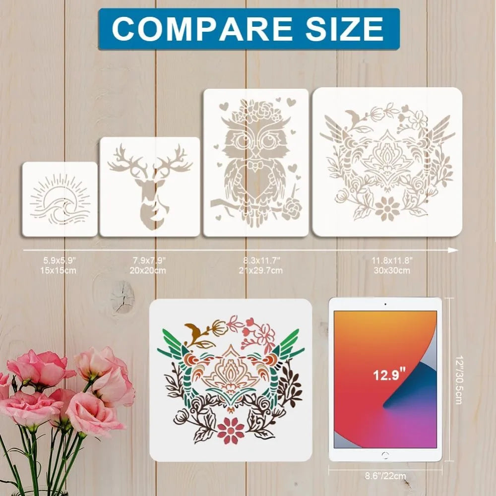 Angel Wings Painting Stencils 3-Pack + Brush | Reusable PET Craft Stencil Set QXL