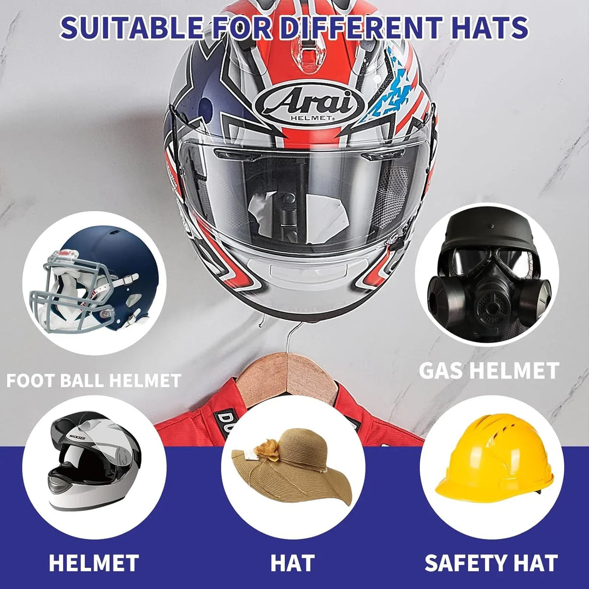 Wall Mount Helmet Holder | 180° Rotating Multi-Hook Rack Helmet Wall Rack QXL