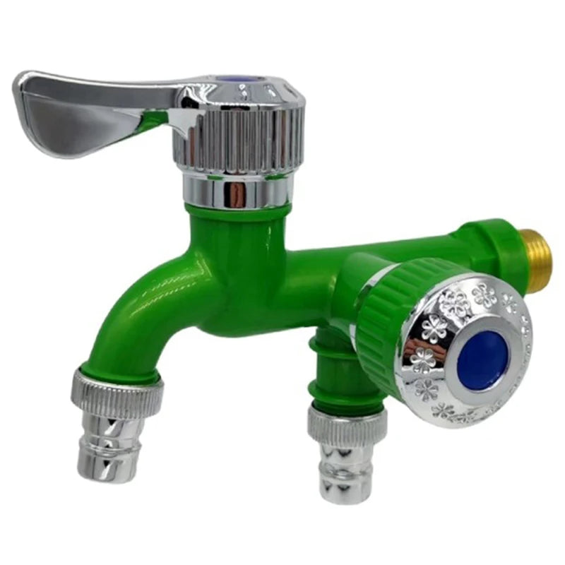 Dual Outlet Water Tap 1/2" Double Control Faucet Splitter Faucet Splitter Tap QXL green