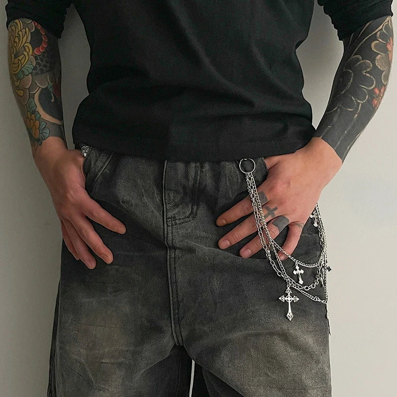Punk Rock Multi-Layer Cross Waist Chain | Unisex Hip-Hop Belt Waist Chain Belt QXL