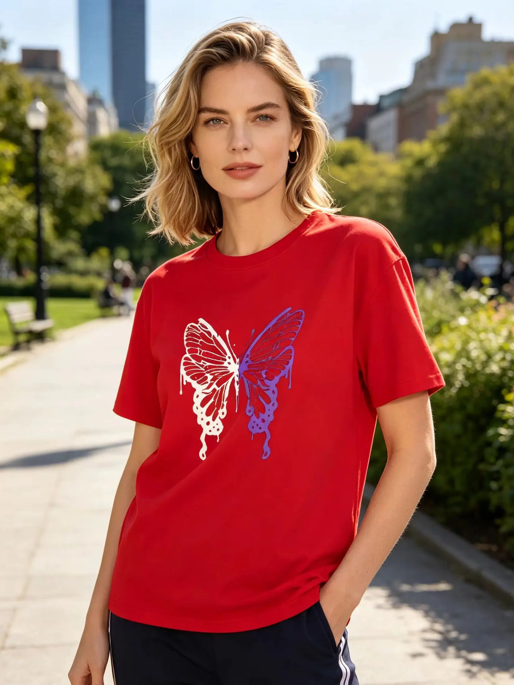 Women's 100% Cotton Butterfly Print T-Shirt | Casual Tee Cotton T-Shirt QXL